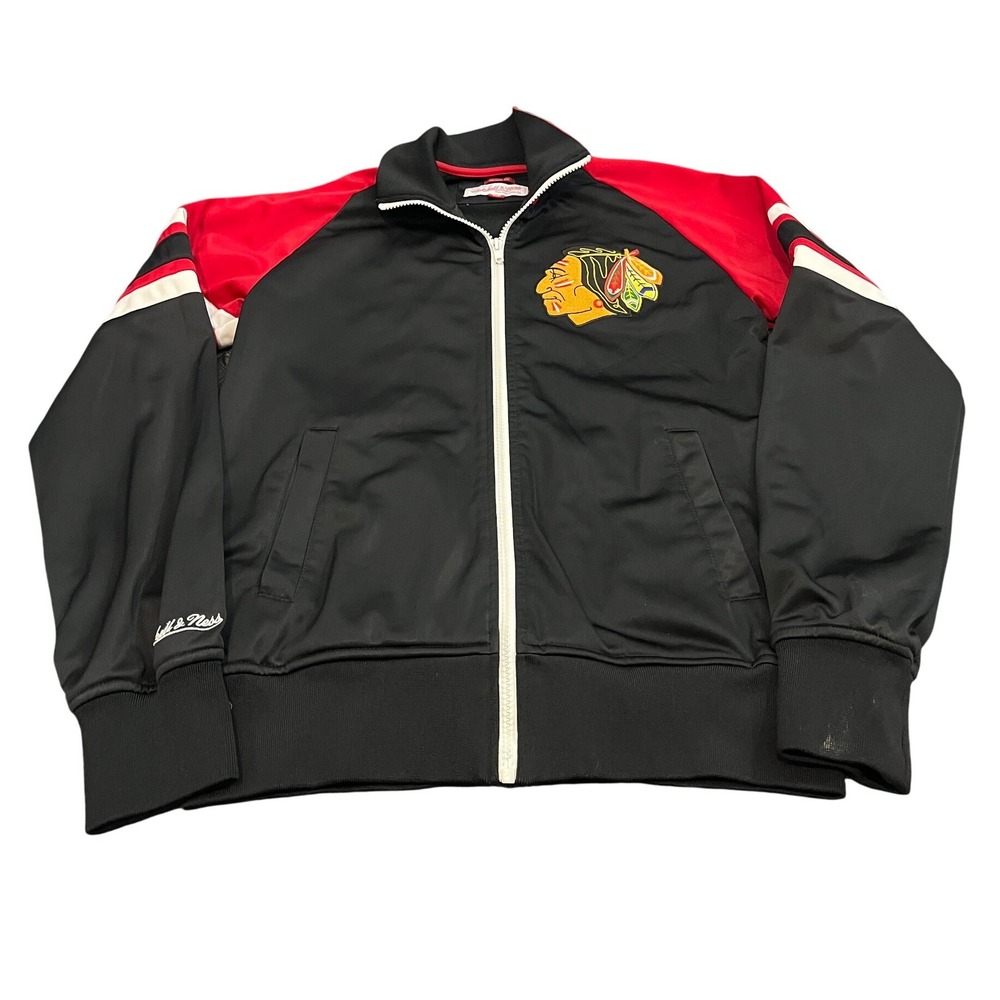 Mitchell & Ness Chicago Blackhawks Track Jacket Mens S Black Red‎ Full Zip NHL